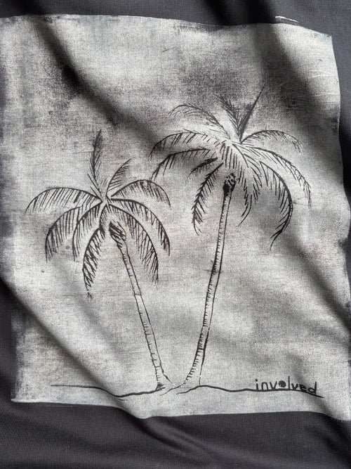 Fabric with palm tree design on a dark background